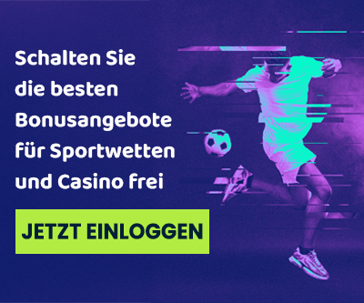 wettigo-casino-4 Dynamische Darstellung eines Fussballspielers neben einem Hinweis zu Bonusangeboten und einem Jetzt Einloggen Feld